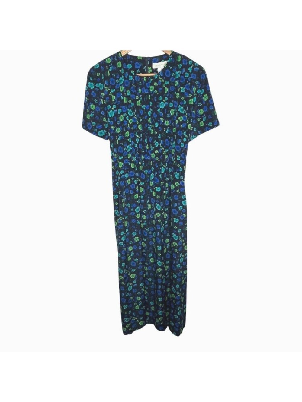 Appleseed's Floral Midi Dress Women's 8 Blue Peasant Puff Sleeve Cottagecore